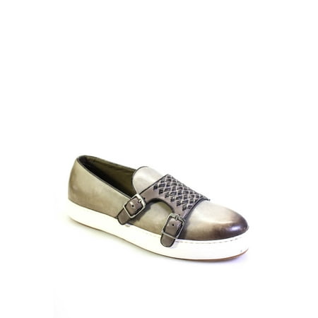 Tardini Mens Leather Monk Strap Slip On Sneakers Taupe Size 7.5