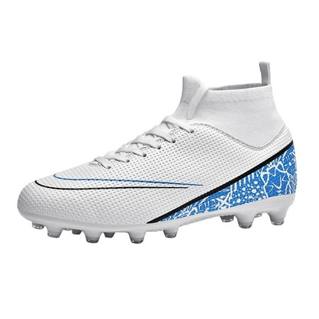 

Kids Comfortable Athletic Soccer Cleats Natural Turf Outdoor Football Competition Light Weight with Soft touch Cleats Sneaker Shoes Bright Color for Big Kid Blue 37