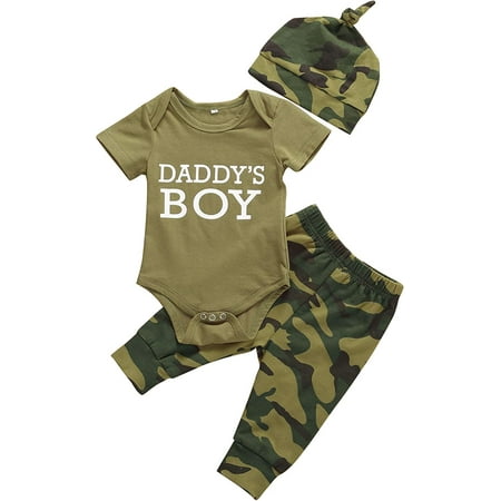 Daddy s Baby Boy Girl Outfits Camouflage Letter Print Romper Long Pants Hat Clothes Set for 0-24 Months Baby
Daddy s Baby Boy Girl Outfits Camouflage Letter Print Romper Long Pants Hat Clothes Set for 0-24 Months Baby