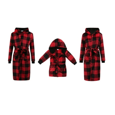 Family Christmas Pjs Matching Set Plaid Robe Xmas Matching Pajamas Adults Kids Xmas Sleepwear Set