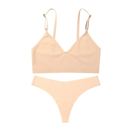 DNDKILG Bra for Women Seamless V Neck Cami Strap Bralettes Complexion L