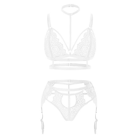 Lingerie For Women Lace Bra Lingerie With Garter Thong Set Underwear