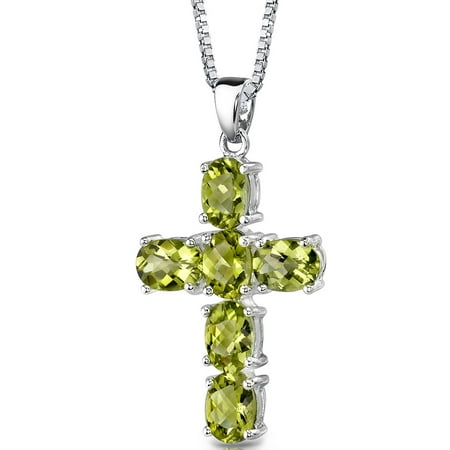 Peora 4.50 Carat T.G.W. Oval Cut Peridot Rhodium over Sterling Silver Pendant, 18
