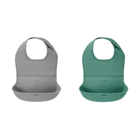OXO Tot Silicone Roll-Up Feeding Baby Bib Sage and Gray 2pk Unisex