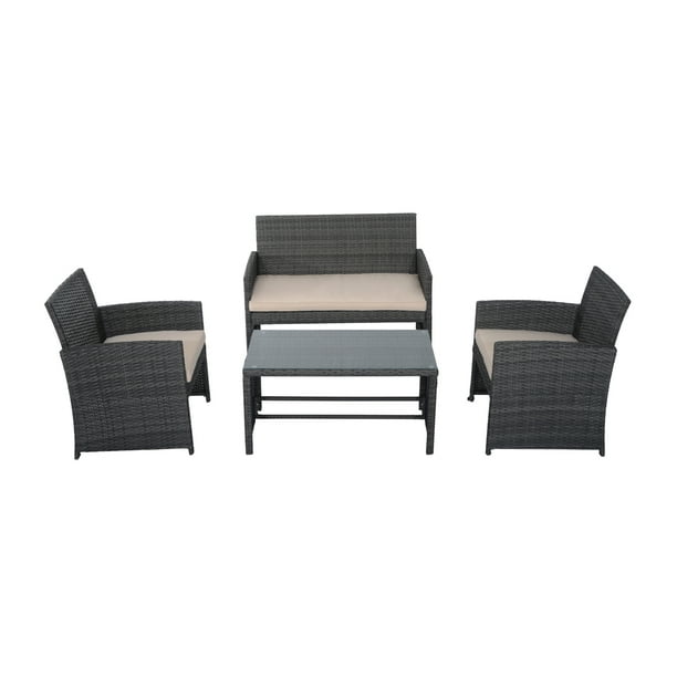 Outsunny 4 Piece Cushioned Outdoor Rattan Wicker Chair And Loveseat Furniture Set