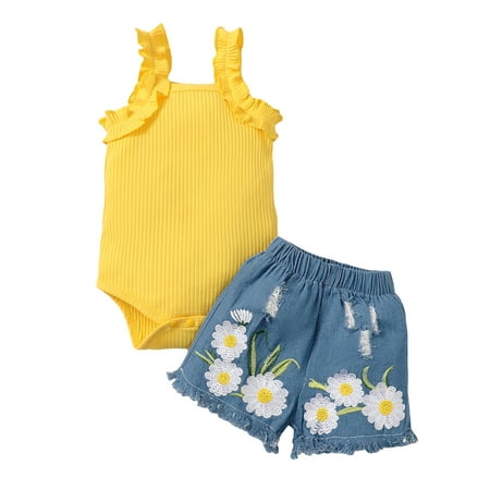 Bagilaanoe 2pcs Newborn Baby Girl Short Pants Set Sleeveless Romper Vest Tops + Floral Denim Shorts 3M 6M 9M 12M 18M Infant Casual Summer Outfits
Bagilaanoe 2pcs Newborn Baby Girl Short Pants Set Sleeveless Romper Vest Tops + Floral Denim Shorts 3M 6M 9M 12M 18M Infant Casual Summer Outfits