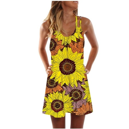 Black Dresses for Women Womens Dresses Women s 3D Printed Sling O-Neck Hollow Out Slim Bottoming Shirt Dress Summer Savings Maternity Dress for Photoshoot Womens Dress Pants Yellow 2XL