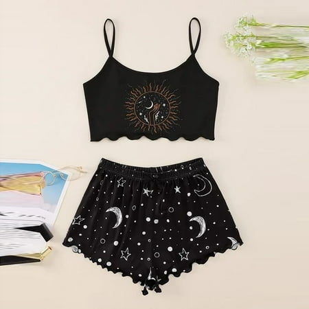 Pajamas For Women Plus Size Jioakfa Women Fashion Print Sets Wear Lounge Wear Home Sleep Set Camisole Tops+Pants Black S
Pajamas For Women Plus Size Jioakfa Women Fashion Print Sets Wear Lounge Wear Home Sleep Set Camisole Tops+Pants Black S