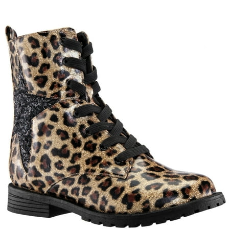 KIDPIK Girls Leopard Combat Boot Size: 11 Toddler - 6 Youth