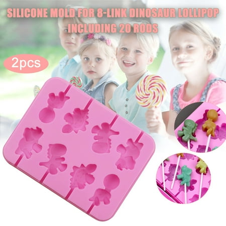 Lollipop Silicone Mold 2pcs 8- Cavity Non-Stick Dinosaur Silicone Mold with 20 Sticks for Lollipop