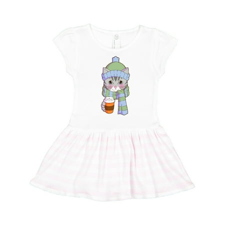 Inktastic Cute Gray Tabby Cat in Scarf and Hat Gift Toddler Girl Dress
