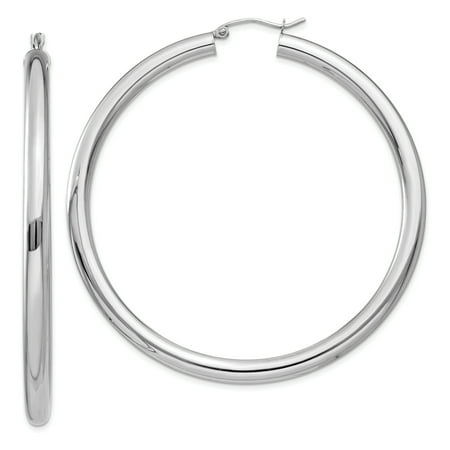Primal Gold 14 Karat White Gold Polished 4mm Lightweight Tube Hoop Earrings