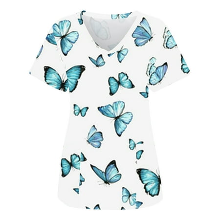 Women Scrubs Top Butterflies Printed Fashion Short Sleeve Workwear V Neck With Pocket Spring Summer Daily Nursing Uniforms Nursing Care Working Uniforms
Women Scrubs Top Butterflies Printed Fashion Short Sleeve Workwear V Neck With Pocket Spring Summer Daily Nursing Uniforms Nursing Care Working Uniforms
