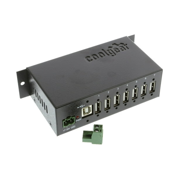 Coolgear Surge Protected Metal 7-Port USB 2.0 Hub w/ DIN RAIL Mounting Kit Japan NEC Chip