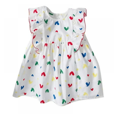Toddler Little Girls Sweet Love Print Princess Dress With Ruffle Sleeves