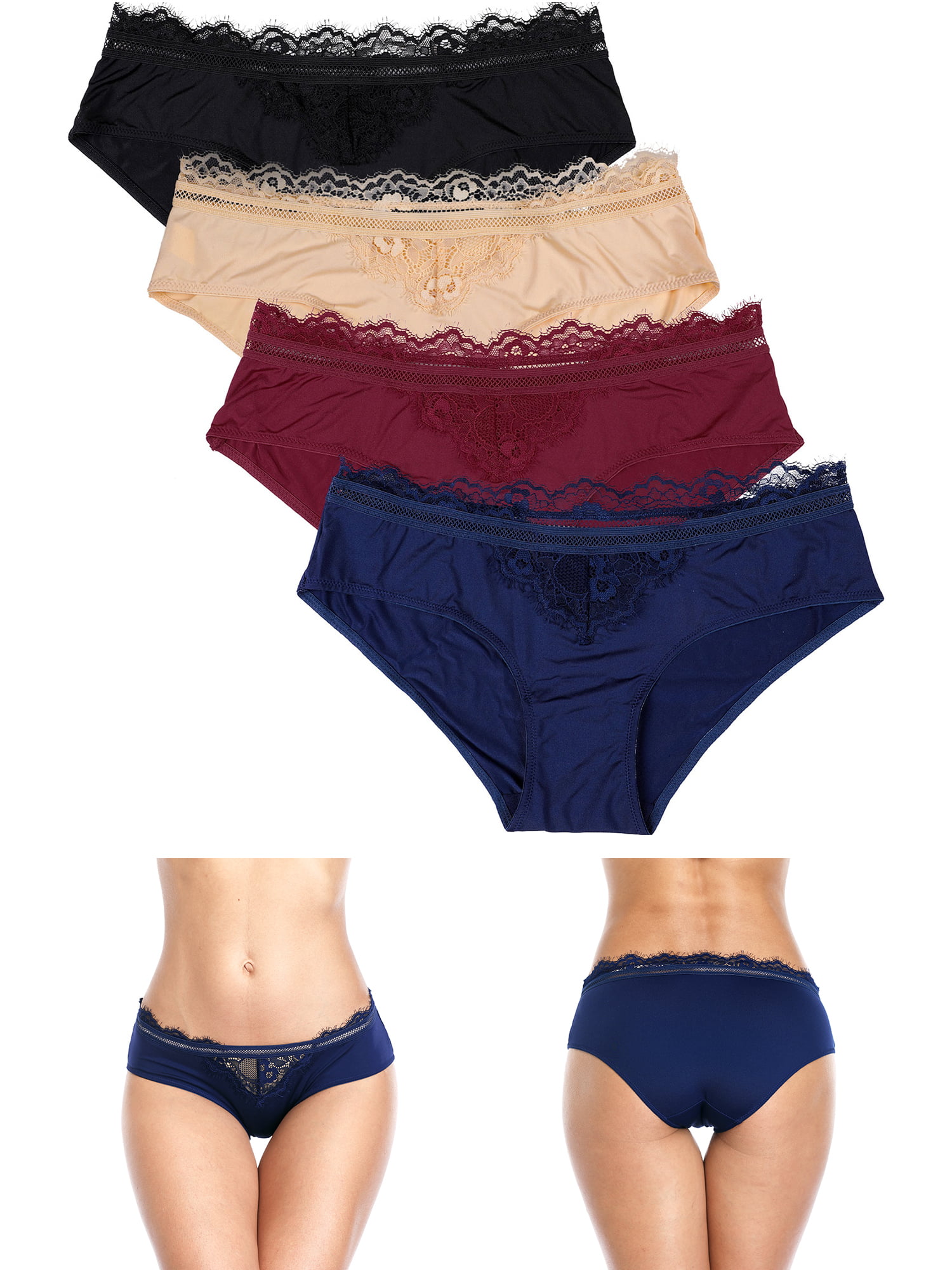 Charmo Women S Lace Trim Hipster Panties Nylon Bikini Brief Underwear 4