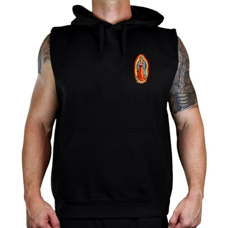 Men's Chest Virgin Mary Black Sleeveless Vest Hoodie 4X-Large Black
