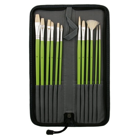 US Art Supply 12-Piece Assorted Artist Brush Set For Acrylic & Oil Painting