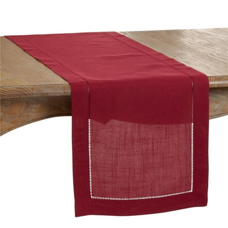 SARO 16 x 72 in. Oblong Classic Hemstitch Border Table Runner Burgundy