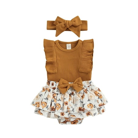 Musuos Baby Girl 3Pcs Outfit Sets Solid Color Ruffle Trim Sleeveless Romper + Floral Printed Tutu Shorts + Headband
Musuos Baby Girl 3Pcs Outfit Sets Solid Color Ruffle Trim Sleeveless Romper + Floral Printed Tutu Shorts + Headband