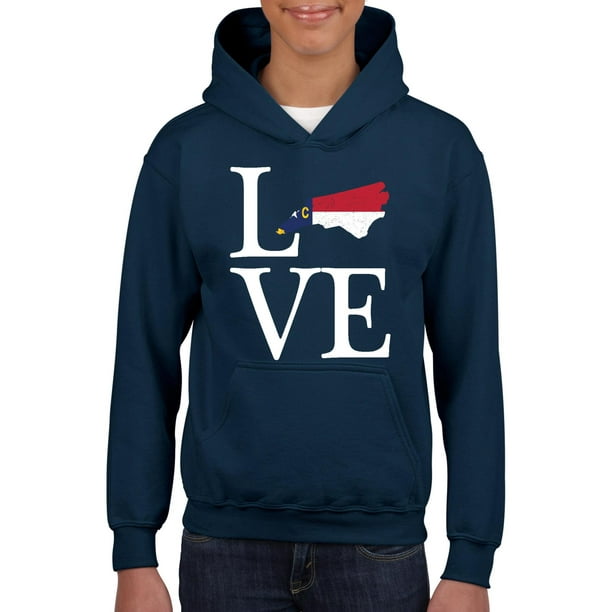 Love North Carolina Youth Hoodie Hooded Sweatshirt