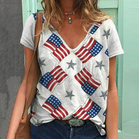Women s Shirts V Neck T Shirts Tops Independence Day Flag Graphic Printed Short Sleeve Tees Blouses
Women s Shirts V Neck T Shirts Tops Independence Day Flag Graphic Printed Short Sleeve Tees Blouses