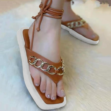 Summer New Square Toe Thong Sandals Women s Flat Strap Sandals