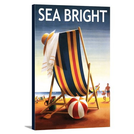 Sea Bright, New Jersey - Beach Chair and Ball - Lantern Press Poster (12x18 Gallery Wrapped Stretched Canvas)