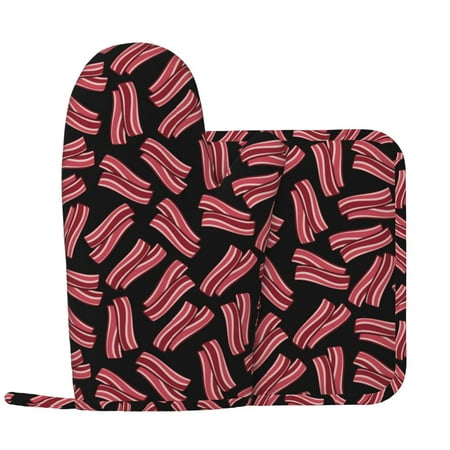Bacon Print Black Oven Mitts and Pot Holders Sets with 1 Non-Slip Left Silicone Oven Mitts and 1 Heatproof Insulated Hot Pads for Kitchen Use in Cooking Baking Grilling
Bacon Print Black Oven Mitts and Pot Holders Sets with 1 Non-Slip Left Silicone Oven Mitts and 1 Heatproof Insulated Hot Pads for Kitchen Use in Cooking Baking Grilling