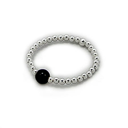 Stackable Stretch Ring with Sterling Silver Beads and Black Onyx