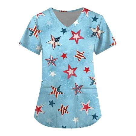 Sksloeg Uniform Tops for Women Scrubs Red White Blue Star Stripe Printed Short Sleeve V-Neck Lightweight Easy Fit Shirts Tee Tops with Pockets Light Blue XL
Sksloeg Uniform Tops for Women Scrubs Red White Blue Star Stripe Printed Short Sleeve V-Neck Lightweight Easy Fit Shirts Tee Tops with Pockets Light Blue XL
