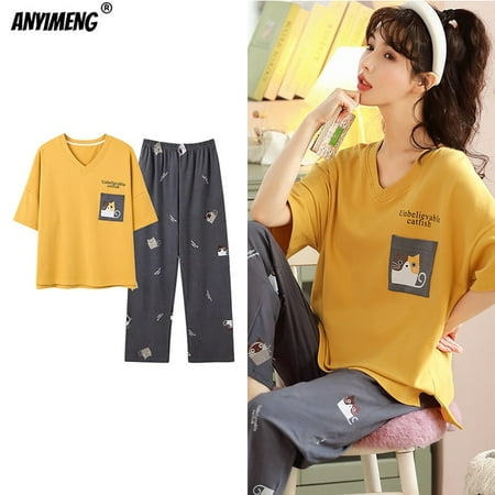 New Sleepwear Cartoon Cotton Pajamas for Women Long Pants Short Sleeved Summer Spring Loungewear Fashion Home Clothing Homewear
New Sleepwear Cartoon Cotton Pajamas for Women Long Pants Short Sleeved Summer Spring Loungewear Fashion Home Clothing Homewear
