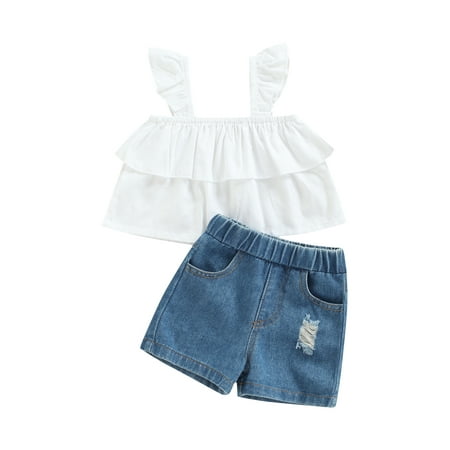 CenturyX Infant Kids Baby Girl Two Piece Set Square Neck Sleeveless Ruffle Hem Solid Color Shirt Tops Denim Elastic Waist Shorts 6M-4T White 6-12 Months
CenturyX Infant Kids Baby Girl Two Piece Set Square Neck Sleeveless Ruffle Hem Solid Color Shirt Tops Denim Elastic Waist Shorts 6M-4T White 6-12 Months