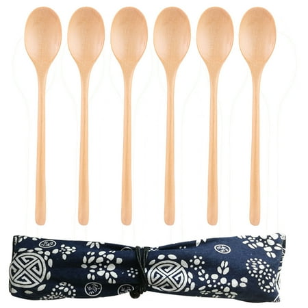 Wooden Spoons 6 Pieces Wood Soup Spoons For Eating Mixing Stirring Cooking Long