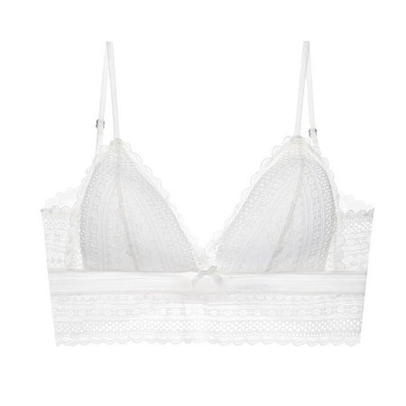 

DNDKILG Lace Bralettes for Women No Underwire Bralette Bandeau Bra Plunge Wireless Bra White XL