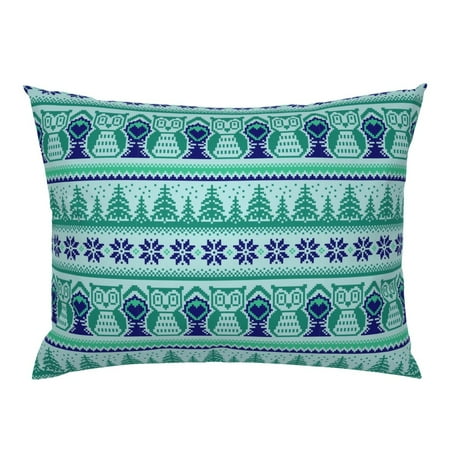 Woodland Winter Pixel Forest Knitted Look Aqua Mint Pillow Sham by Roostery