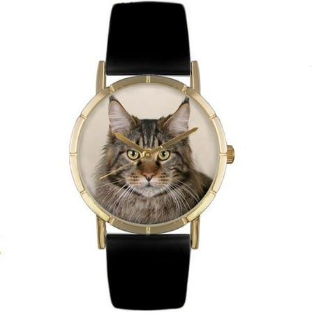 Whimsical Watches Unisex Pixie Bob Cat Photo Watch with Black Leather