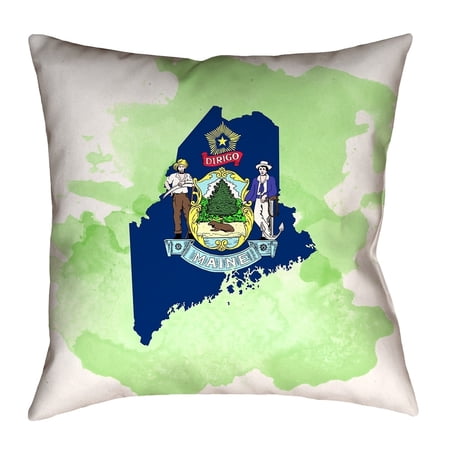 ArtVerse Katelyn Smith Maine Flag Watercolor Pillow - Poly Twill