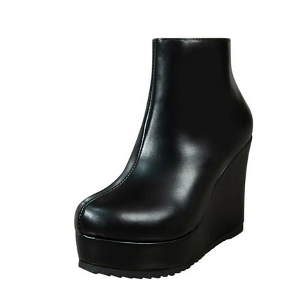 SEMIMAY Ladies British Style Solid Color Leather Side Zipper Wedge Heel Thick Soled Fashion Short Boots Black
SEMIMAY Ladies British Style Solid Color Leather Side Zipper Wedge Heel Thick Soled Fashion Short Boots Black