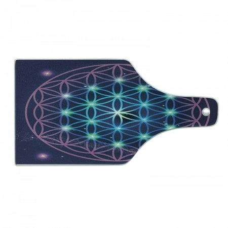 

Mandala Cutting Board Flower of Life Design on Dark Toned Background with Ombre Effect Decorative Tempered Glass Cutting and Serving Board Wine Bottle Shape Pale Blue Violet Indigo by Ambesonne