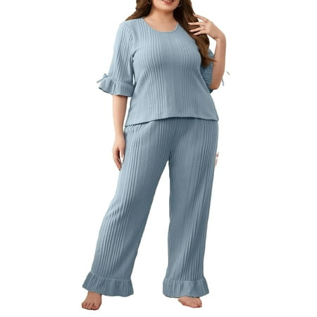 Dusty Blue Cute Plain Round Neck Pant Sets Elbow-Length Plus Size Pajama Sets (Women s Plus)
Dusty Blue Cute Plain Round Neck Pant Sets Elbow-Length Plus Size Pajama Sets (Women s Plus)