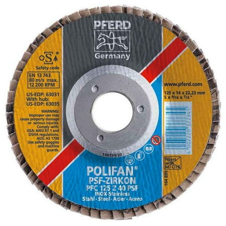 Pferd Pferd 63015 5\ X 5/8-11 Polifan® Flap Disc - Flat Psf Zirconia 40 Grit (10 In A Box)
Pferd Pferd 63015 5\ X 5/8-11 Polifan® Flap Disc - Flat Psf Zirconia 40 Grit (10 In A Box)