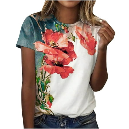 Blouse for Women Summer Floral Print Short Sleeve T-shirts Casual Crew Neck Loose Tee Top Comfy Soft Tunic Shirt
Blouse for Women Summer Floral Print Short Sleeve T-shirts Casual Crew Neck Loose Tee Top Comfy Soft Tunic Shirt