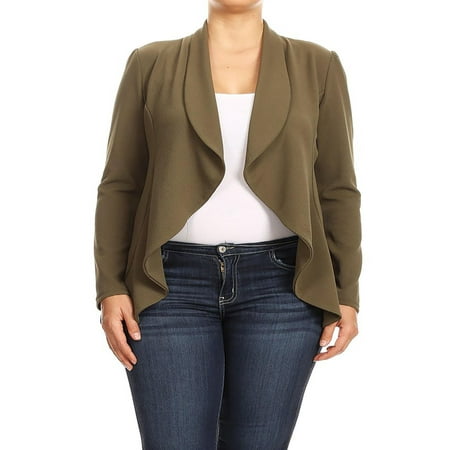 MOA COLLECTION Women's Solid Print Casual Stretch Comfort Open Front Draped Blazer Jacket/Made in USA