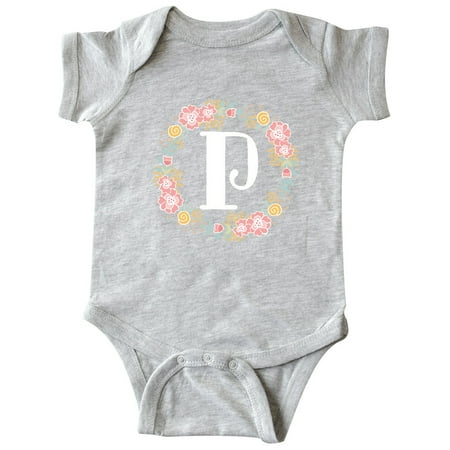 Inktastic Monogram Letter P Rose Floral Wreath Gift Baby Girl Bodysuit