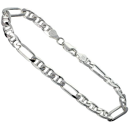 Sterling Silver Figarucci Chain Necklace 6.6mm Beveled Edges Nickel Free Italy, 30 inch