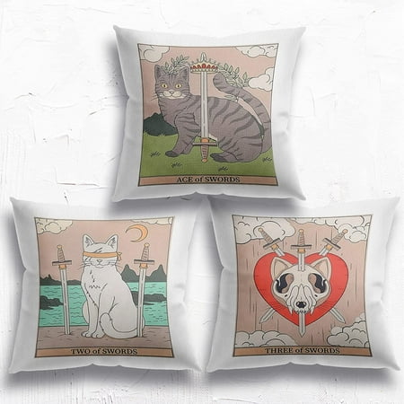 Cat Tarot Card Decor Throw Pillow Case 18 x 18 Inch Set of 3