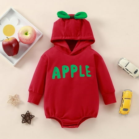 SYNPOS Newborn Infant Baby Girl Boy Hooded Romper Letter Print Hoodie Outfit 0-18 Months