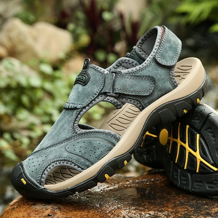 Men Leather Non Slip Sandals Durable Beach Shoes Spring And Summer
