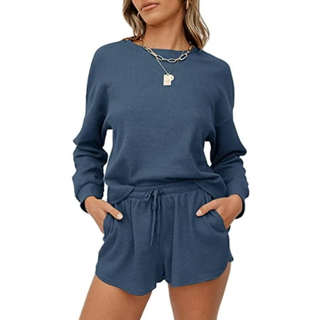 Women Casual Waffle Knit 2pcs Long Sleeve Top Shorts Pullover Solid Color Pajama Set
Women Casual Waffle Knit 2pcs Long Sleeve Top Shorts Pullover Solid Color Pajama Set